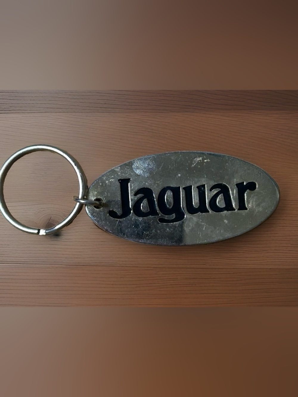 Jaguar Metal Keychain, Vintage Oval Gold Tone Key Ring 3”